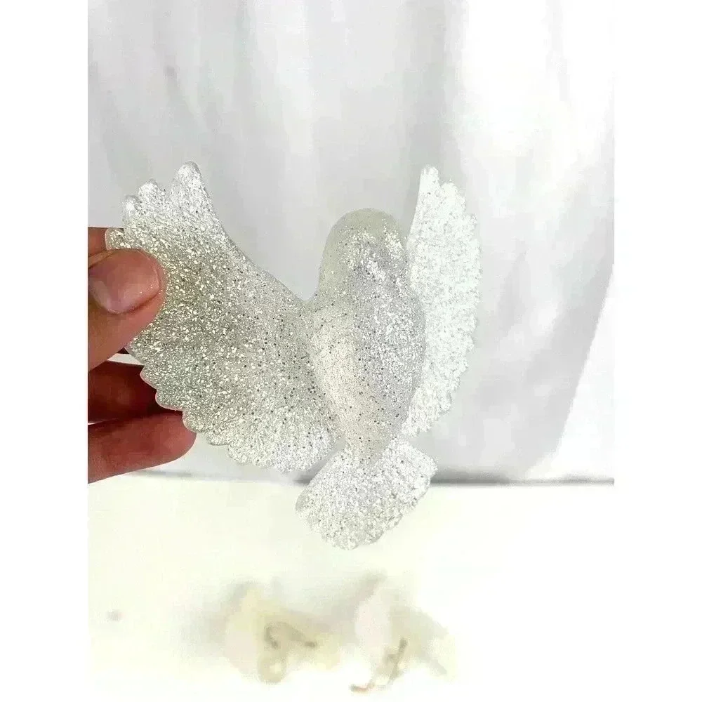VTG 4‎ PC White Glitter Bird Christmas Ornaments